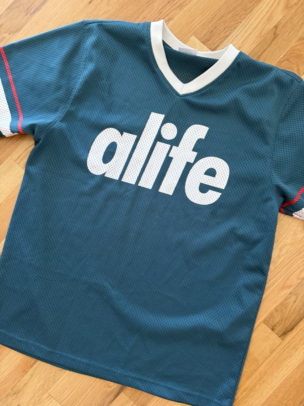 Medium ALIFE Sportswear Mesh Jersey Teal White Spellout